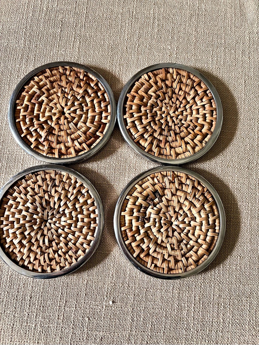 Williams Sonoma x Aerin Rattan and Silver Coasters Set of 4